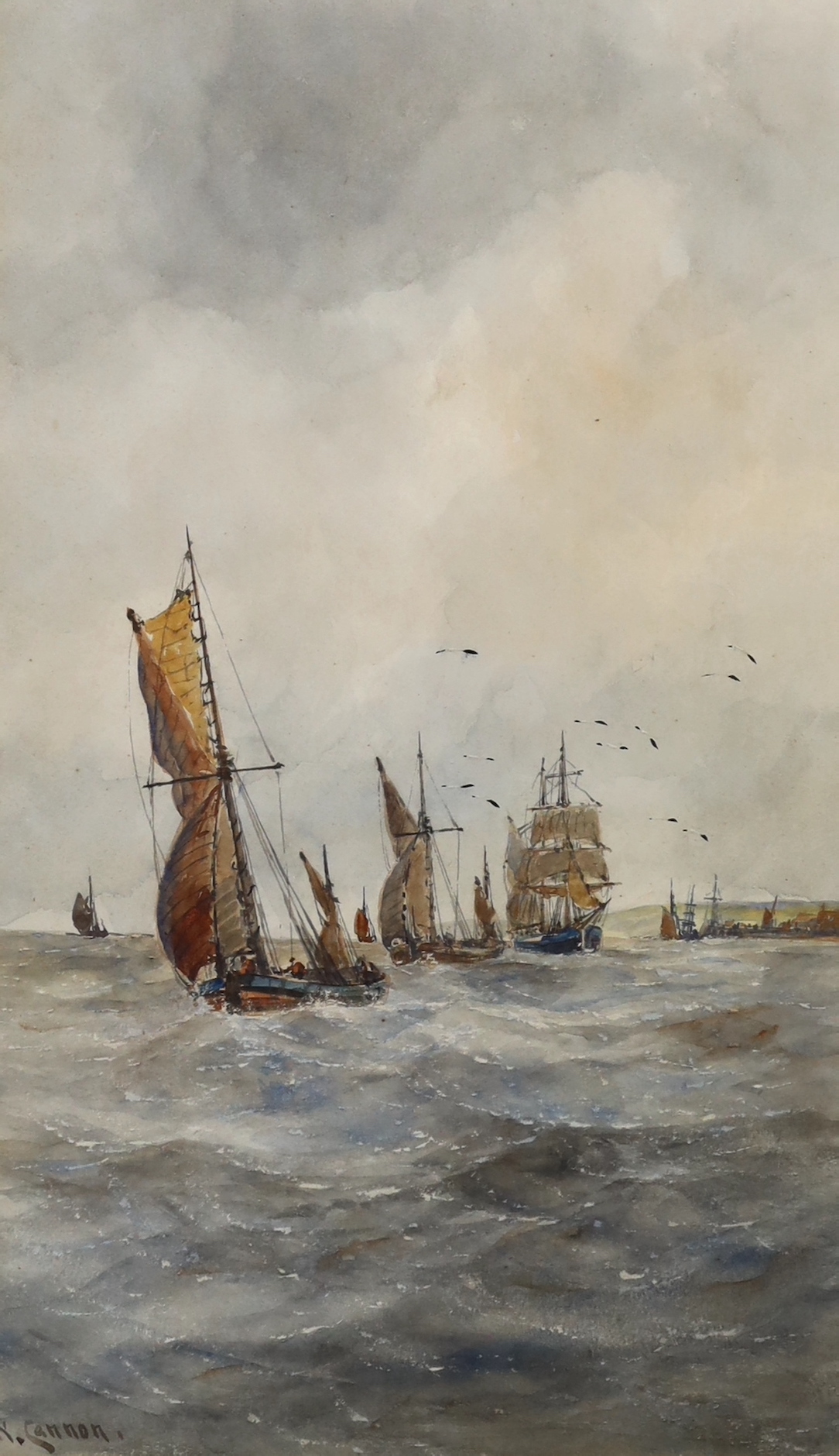 Walter Cannon (1887-1913), pair of watercolours, Shipping at sea, signed, 37 x 22cm